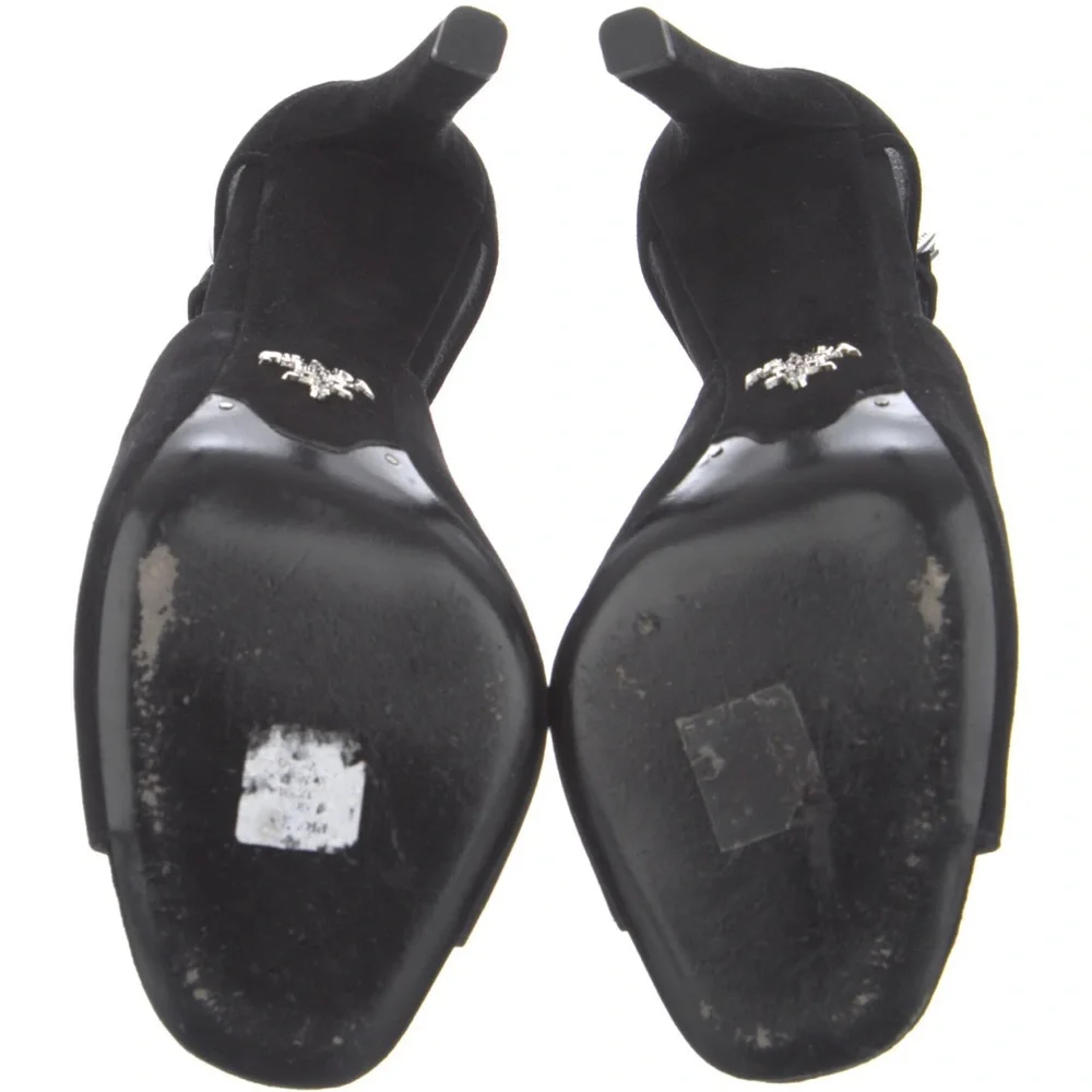 PRADA ankle strap black suede heels sandals with box, bag, and extra tips. - Picture 5 of 11